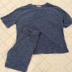 Navy Textured Knit Top and Shorts Set